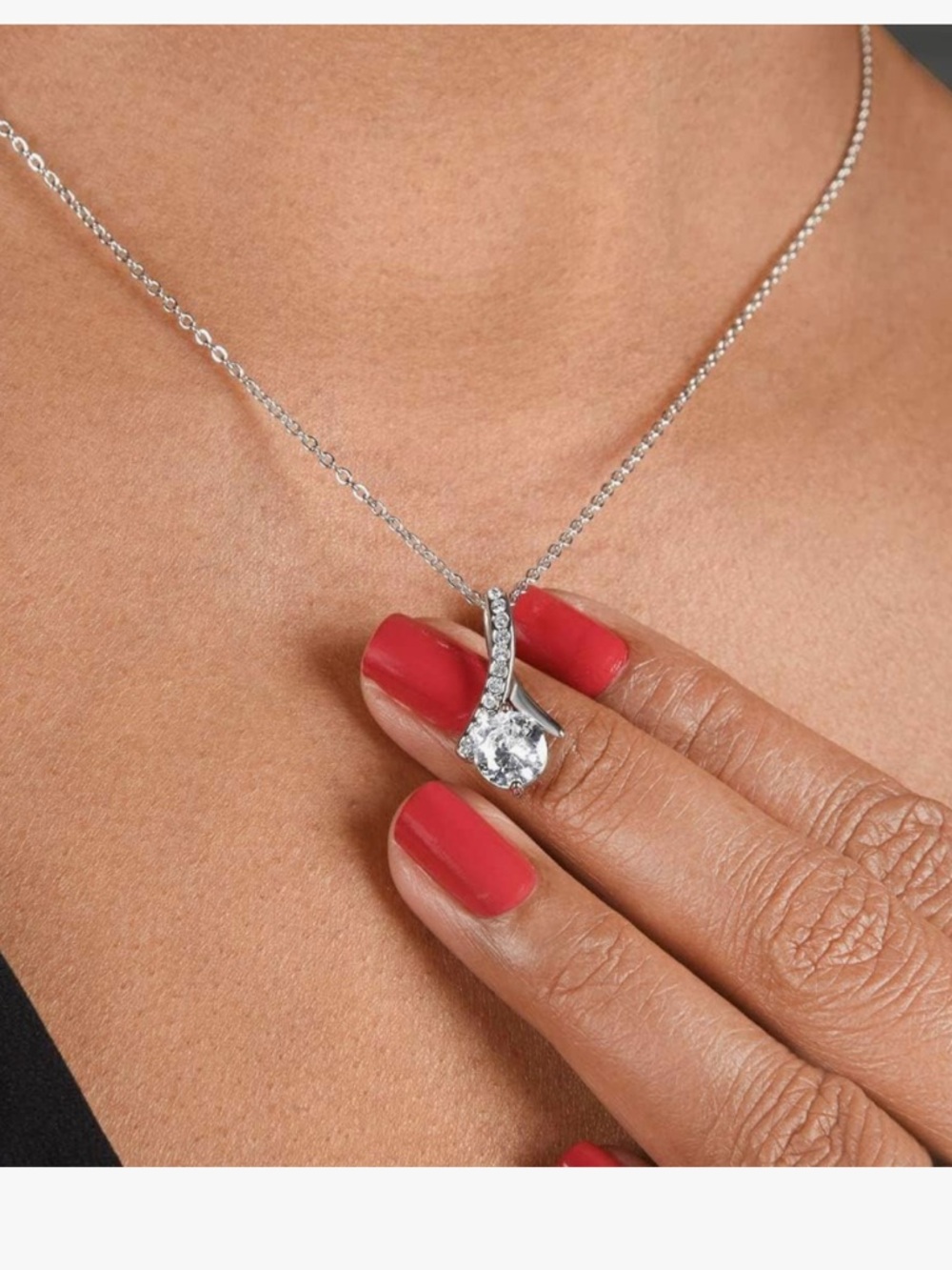 Silver Teardrop Crystal Pendant Necklace in Silver